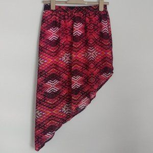 Asymmetrical Boho Skirt Geo Pattern Elastic Waist Light & Lined Women's Small